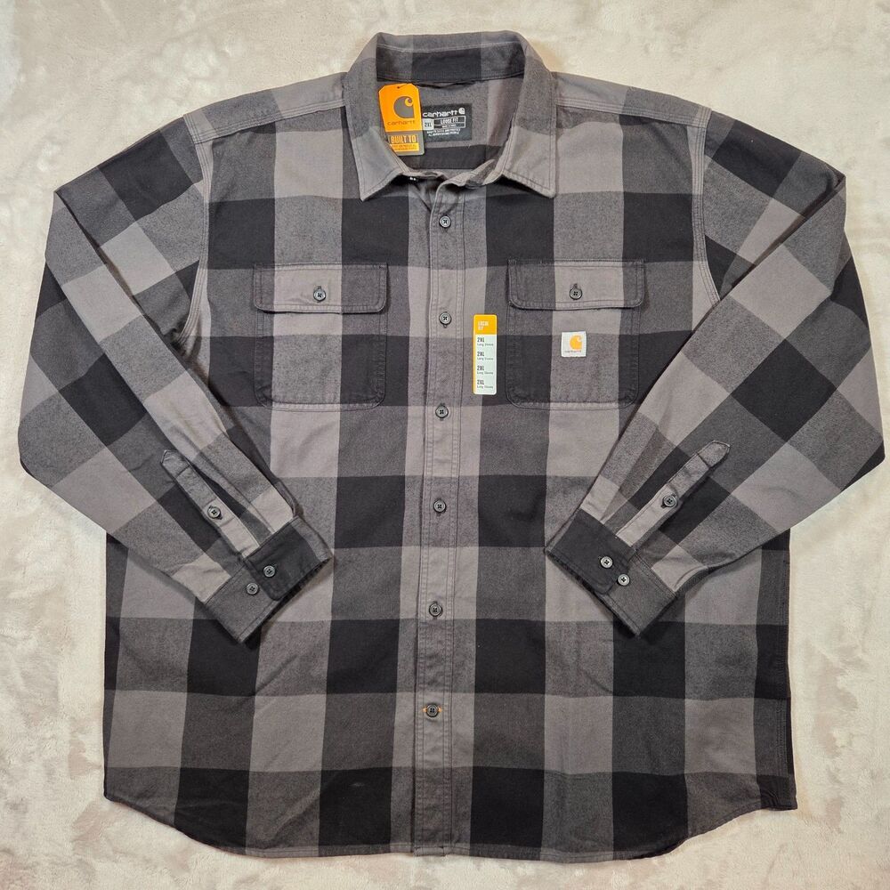 Carhartt XXL Gravel Gray Black Heavyweight Flannel Plaid Shirt NWT TW4451-M